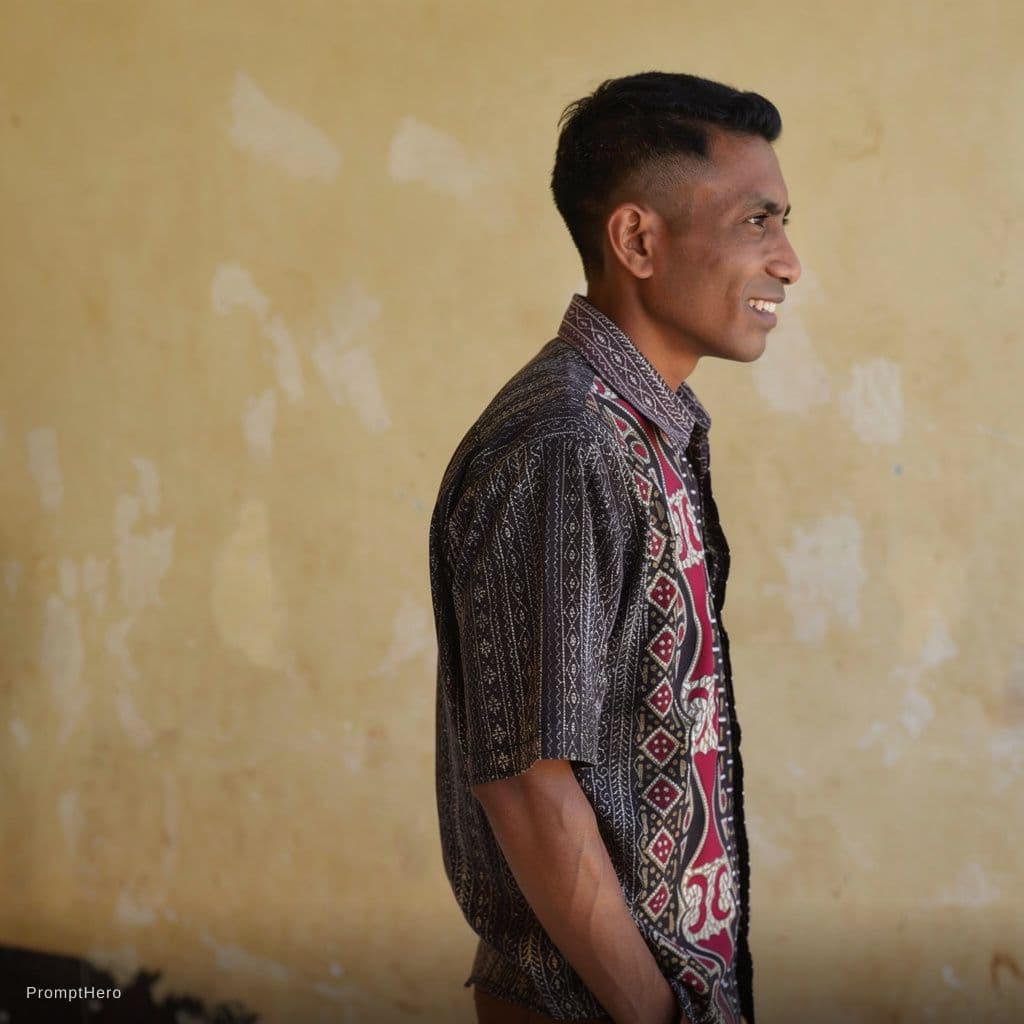 AI generated: Male, side view, slight smile, shot on a Canon A7 III --no freckles --chaos 75 --ar 1:2 --raw --prof...