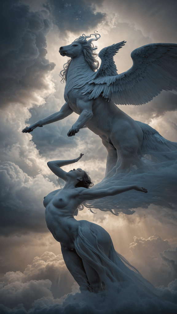 AI generated: ultra detailed,"Witness the celestial drama unfold as the clouds dance and intertwine"" giving birth...