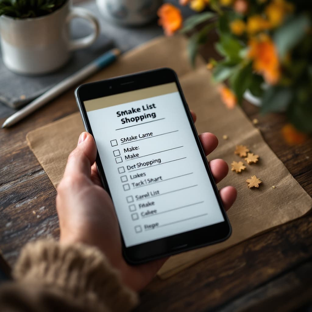 AI generated: A tidy, itemized list on a phone or tablet, symbolizing organized shopping make text blur dslr, ultr...