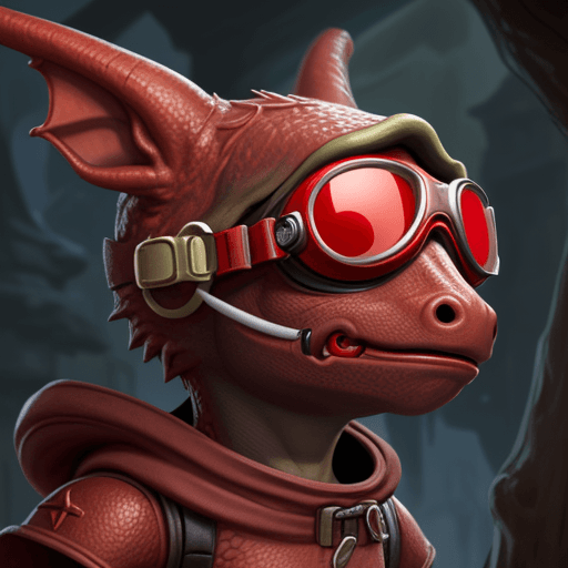 AI generated: detailed, red kobold, wearing goggles, with face mask, fantasy