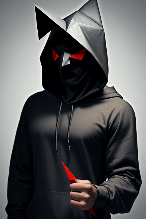 AI generated: Man in hood with big triangle mask