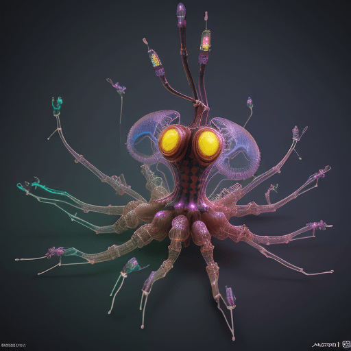 AI generated: Holographic, 3D render of a spiderman steampunk jelly fish, no watermark,chromatic color palette, ci...