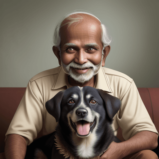 AI generated: masterpiece, solo focus award winning portrait of happy old malayali man and a dog
