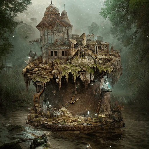 AI generated: Adobe photoshop terrarium fantasy medieval ancient russian village on floating rock photo manipulati...