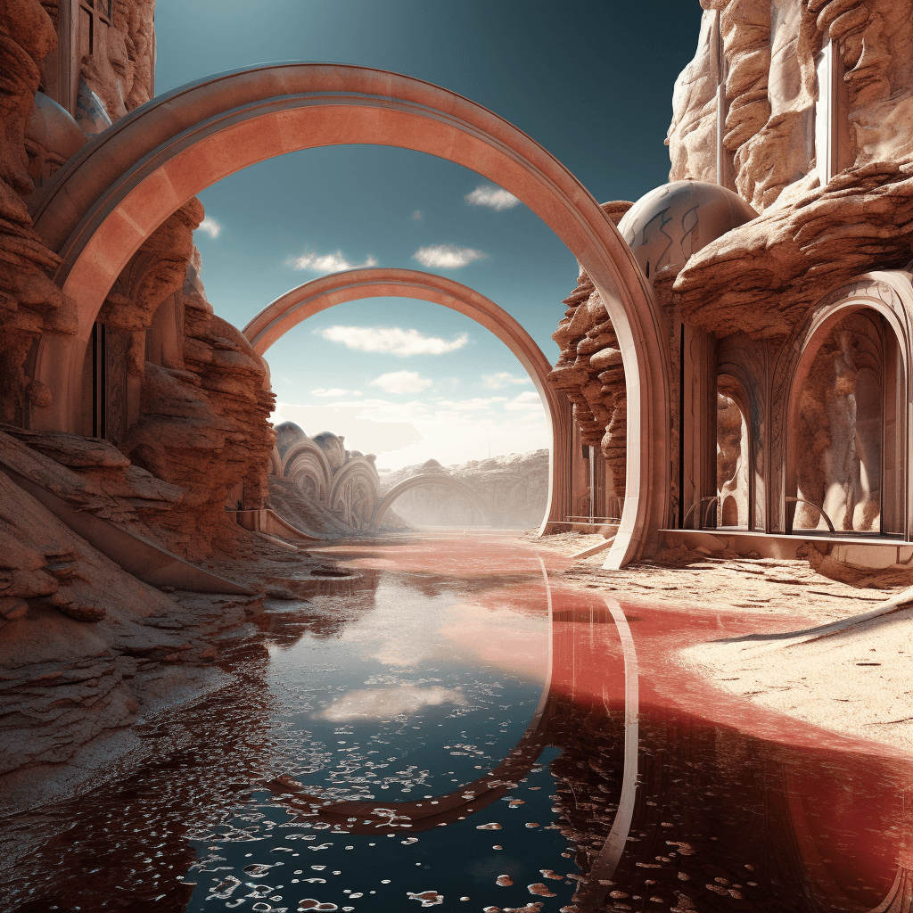 AI generated: venice's aqueduct on day with reflection of light, in the style of tokina at-x 11-16mm f/2.8 pro dx ...