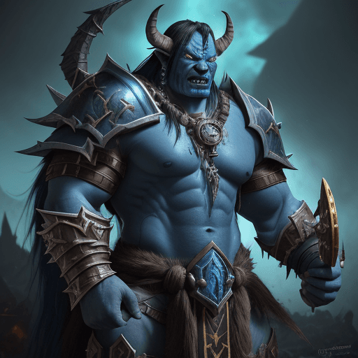 AI generated: World of Warcraft orc warrior, A proud and cunning appearance, in Orgrimmar, (Adorned in majestic pl...