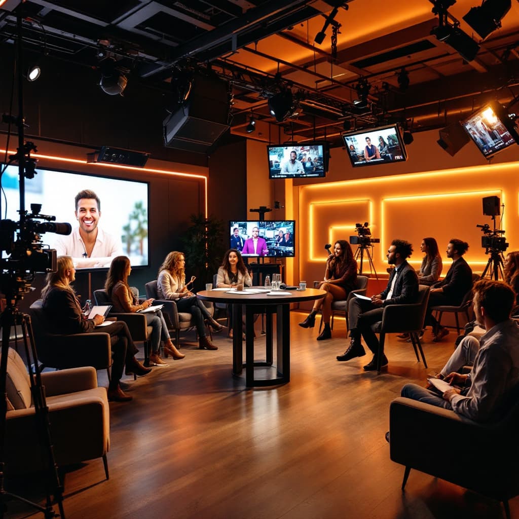 AI generated: "A modern **media house** filled with state-of-the-art **media gadgets**, including high-tech camera...