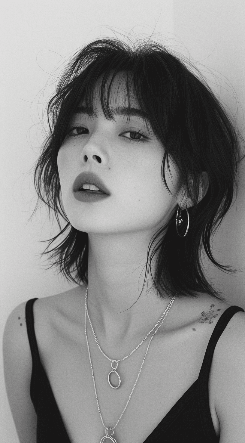 AI generated: Beautiful woman with a large necklace, in the style of samyang af 14mm f/2.8 rf, simple and elegant ...