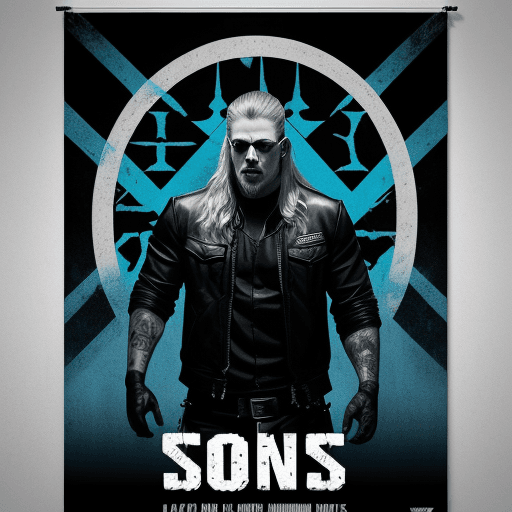 AI generated: movie poster, jax from sons of anarchy character in black, white and blue, in the style of yoh nagao...