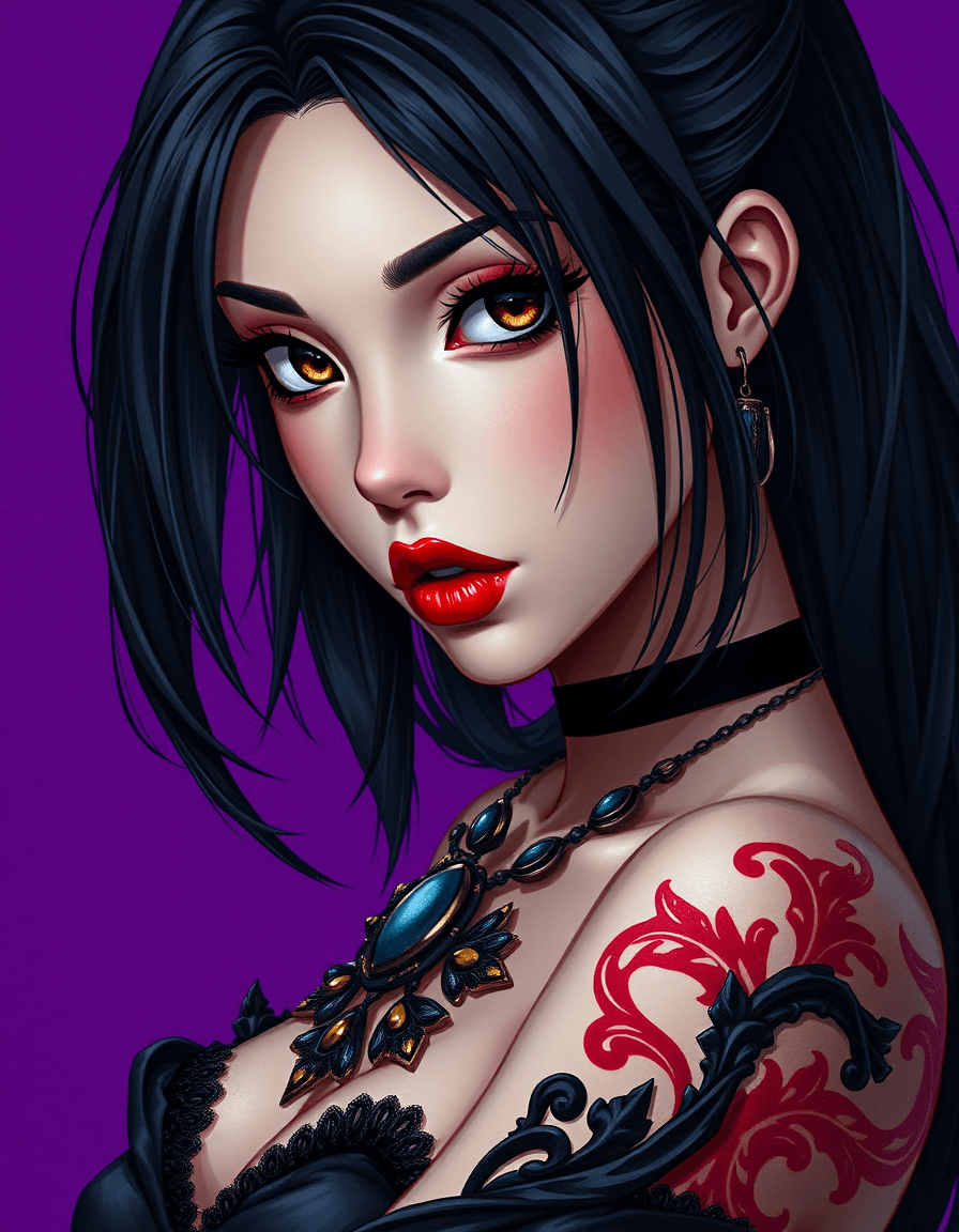 AI generated: A breathtaking anime-inspired painting captures the essence of a mysterious and alluring female char...