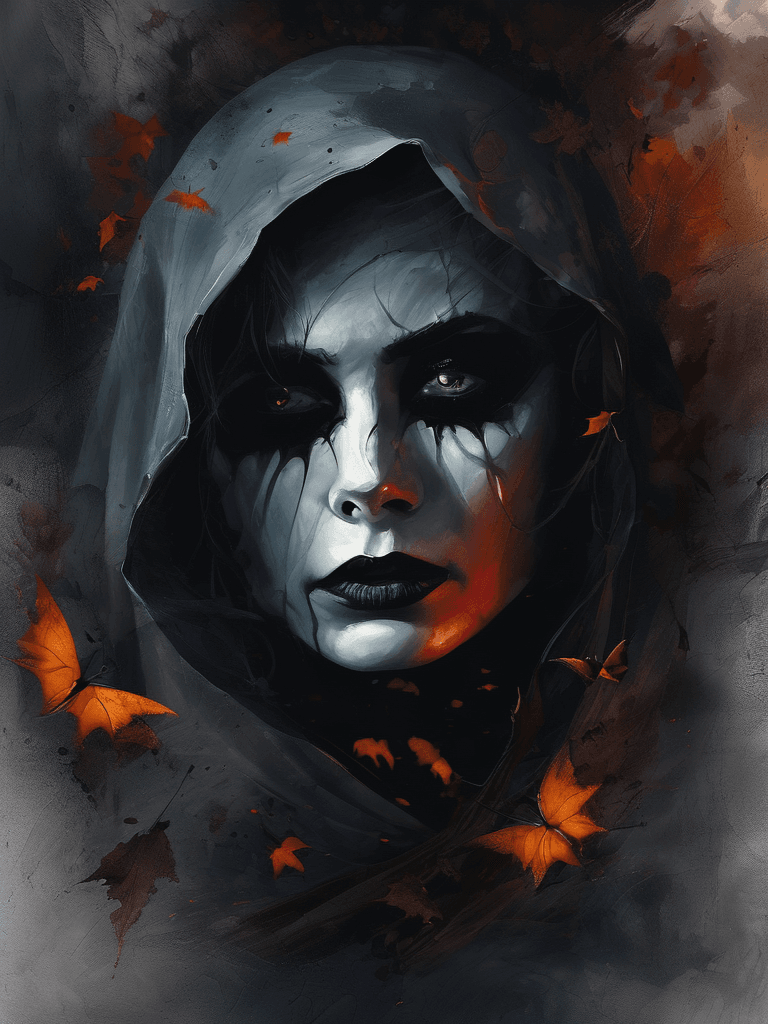 AI generated: Halloween, heartbreaking scary composition, digital painting, (expressionism:1.1), dramatic, gloomy,...