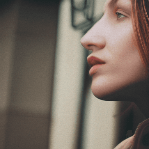 AI generated: an european woman, casual dressed, city, soft light, medium shot, dark shot, closeup