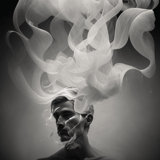 AI generated: smoke sculpture portrait of a men, in the style of flowing fabrics, delicate ink washes, dance, juli...