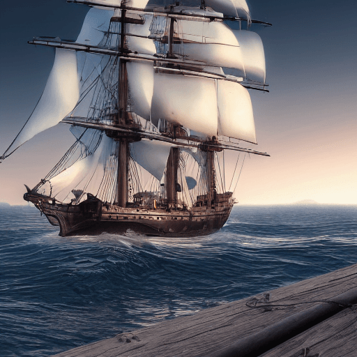 AI generated: photo of a ultra realistic sailing ship, dramatic light, pale sunrise, cinematic lighting, battered,...
