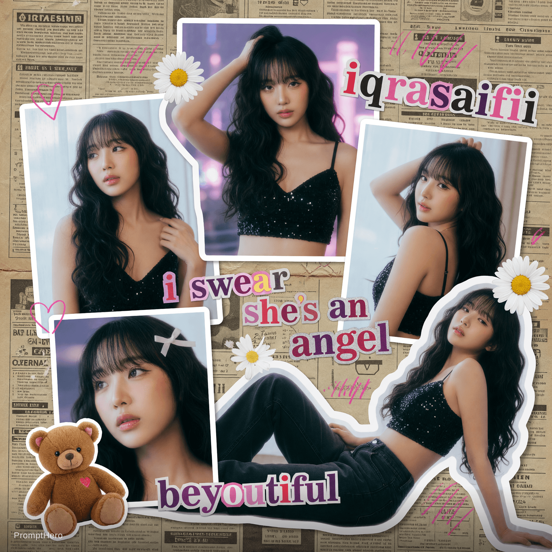 AI generated: {
"art_style_description": {
      "type": "Digital Scrapbook / Fan-Edit Collage.",
      "aesthetic...