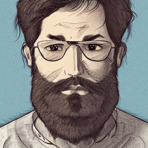 AI generated: man with short beard with dark hair, without hat, without glasses, with t-shirt, with hoodies, line ...