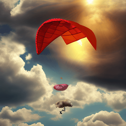 AI generated: Elephant with parachute falling through sunny clouds.
Style: photo realistic