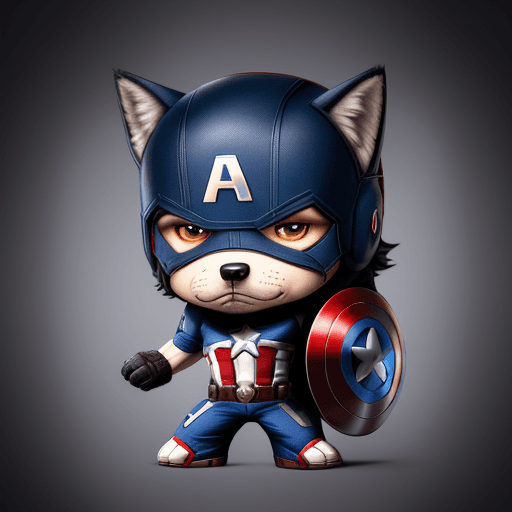 AI generated: Puppy wolf with captain america costume, elegant computer geek, chibi and real style, masterpiece, r...