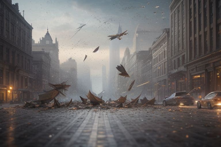 AI generated: Tons of flying debris around, epic and dynamic composition, hyper realistic, ultra detailed photogra...