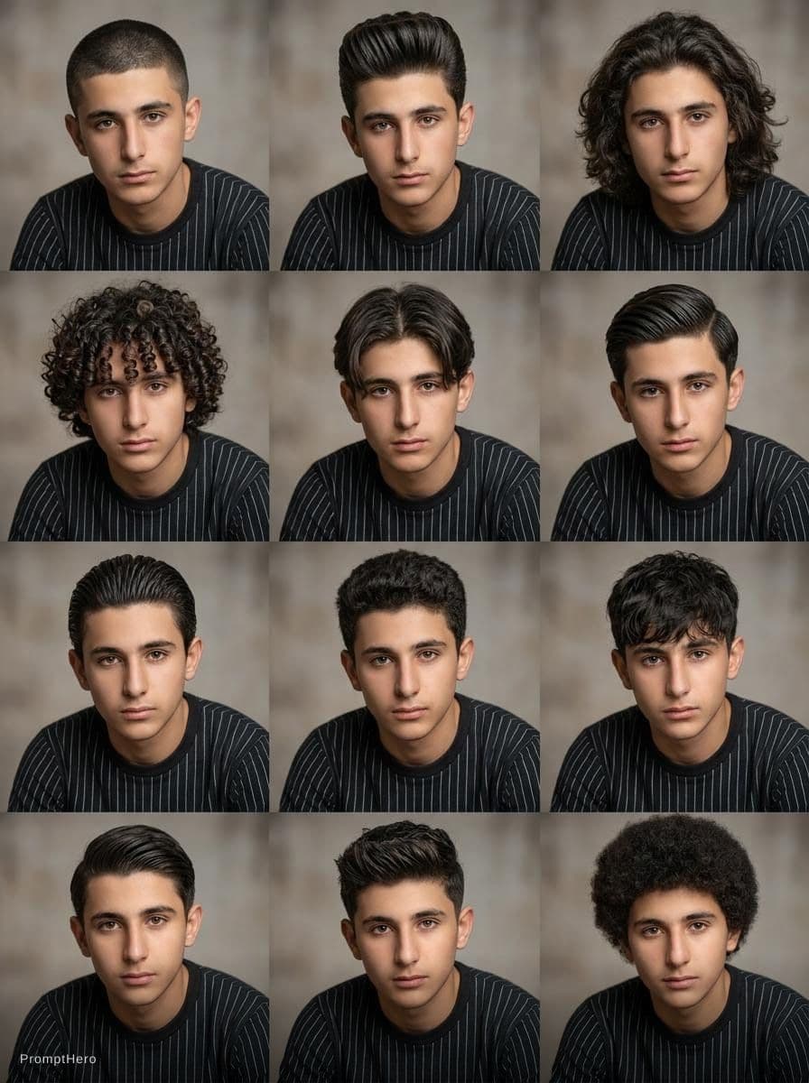 AI generated: 3x4 grid of hairstyle variations for a single subject, based on the user's own photo. Ultra-realisti...