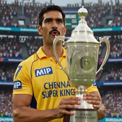 AI generated video: Lifting trophy with msd csk seme outfit 