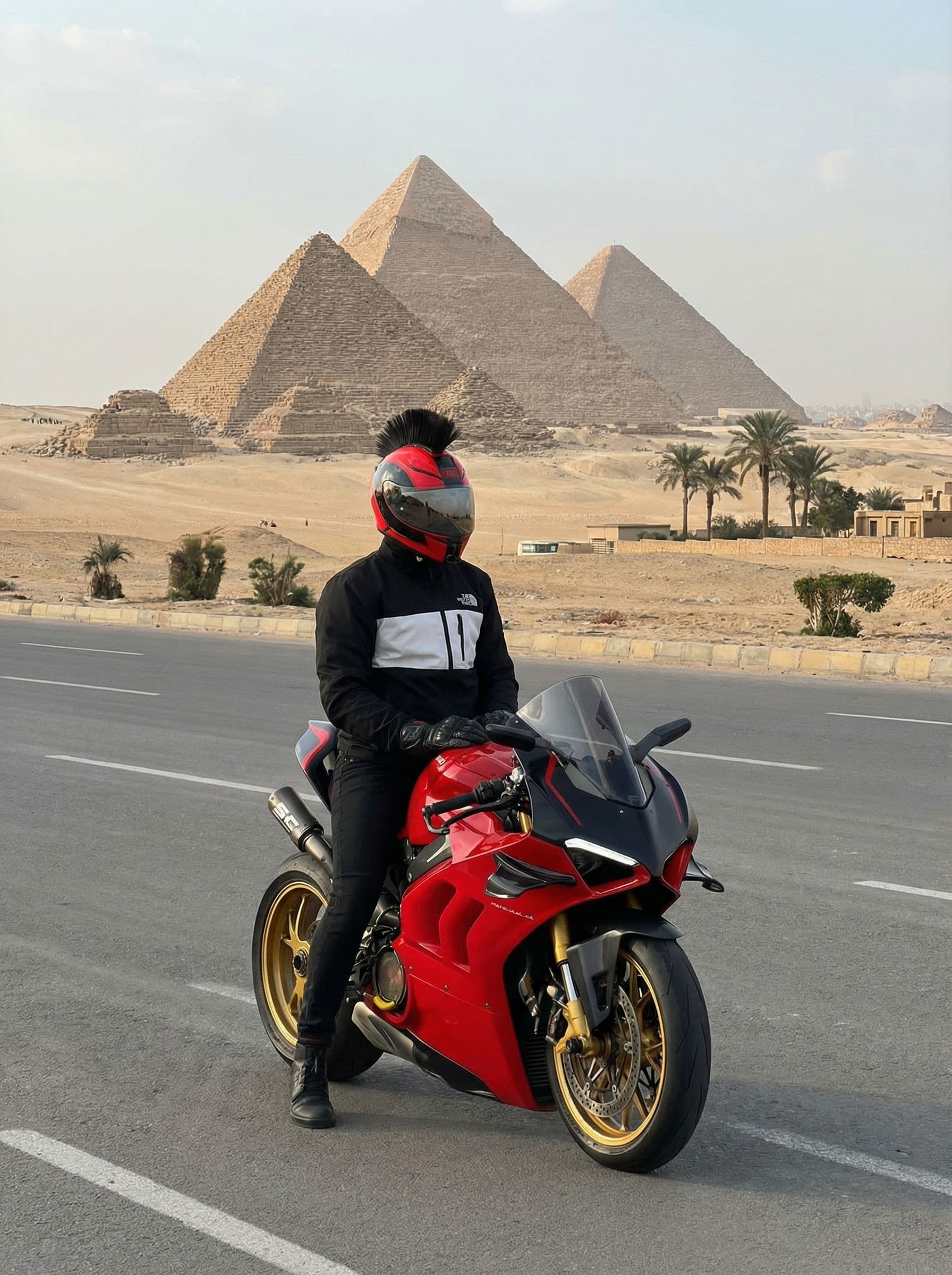 AI generated: Change the view to be the three pyramids of giza