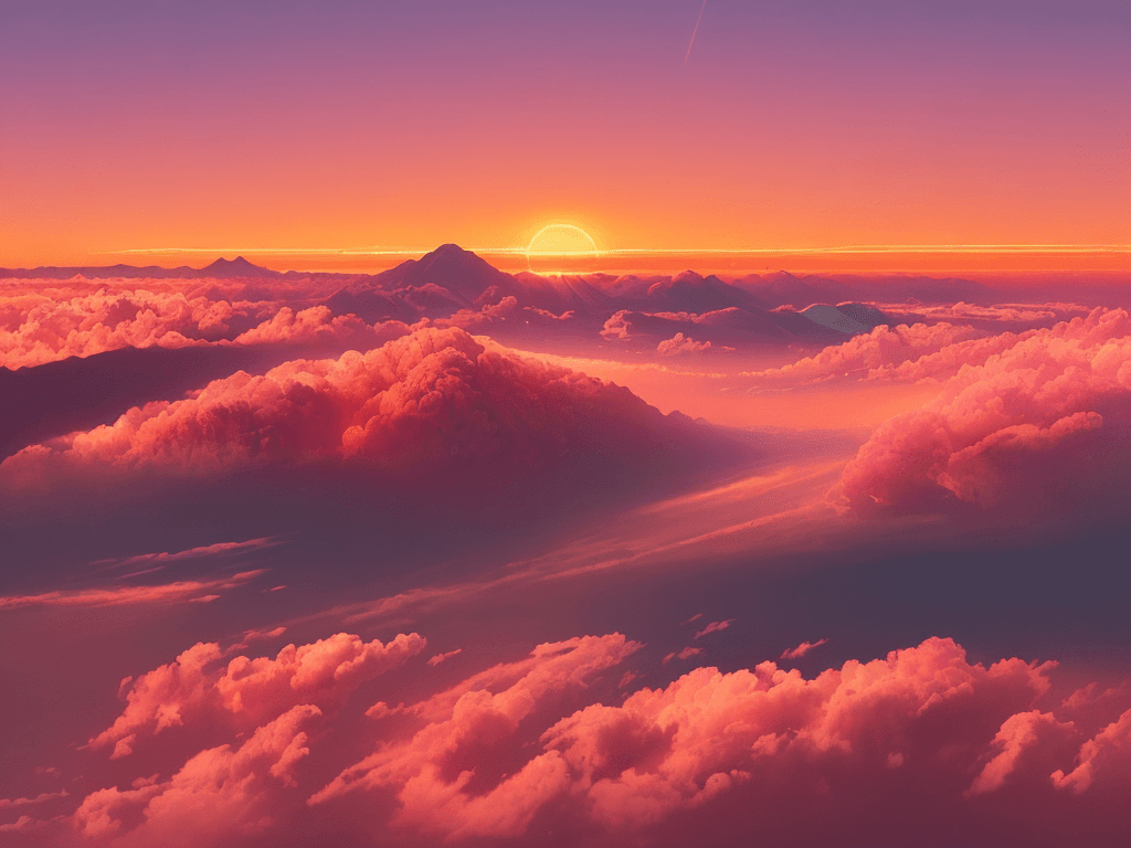 AI generated: The background of the image is a stunning sunset, with hues of pink, orange, and purple that blend t...
