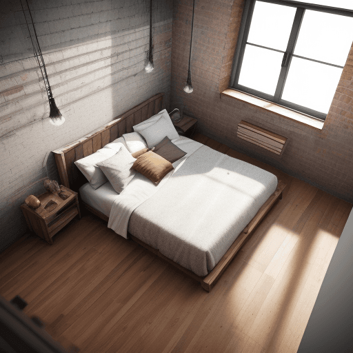 AI generated: stylish interior design, interior design drafted, warehouse style bedroom, 8k architecture render, c...
