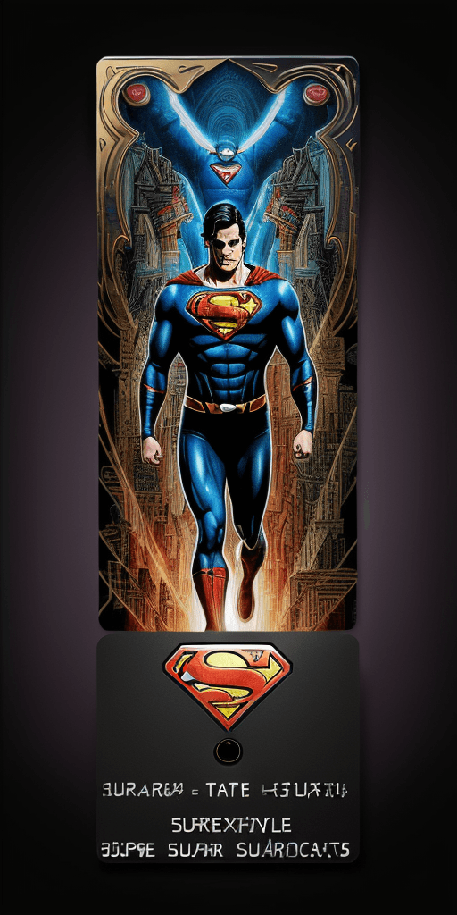 AI generated: (Large text font "Superman" rfktrstyle 4D 4k cartoon style border laser cut srgb access card to the ...