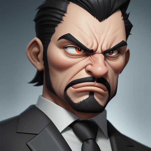 AI generated: a man in a business suit with a very angry expression, in the style of unreal engine 5, cartoonish c...