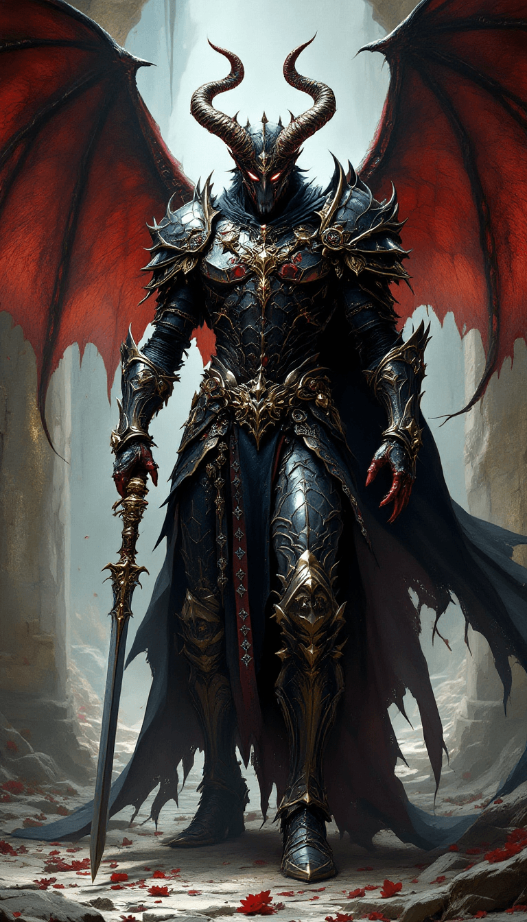 AI generated: Male asmodeus demon in beauty armor. 
Many detailled, accessories, King, heel, 
