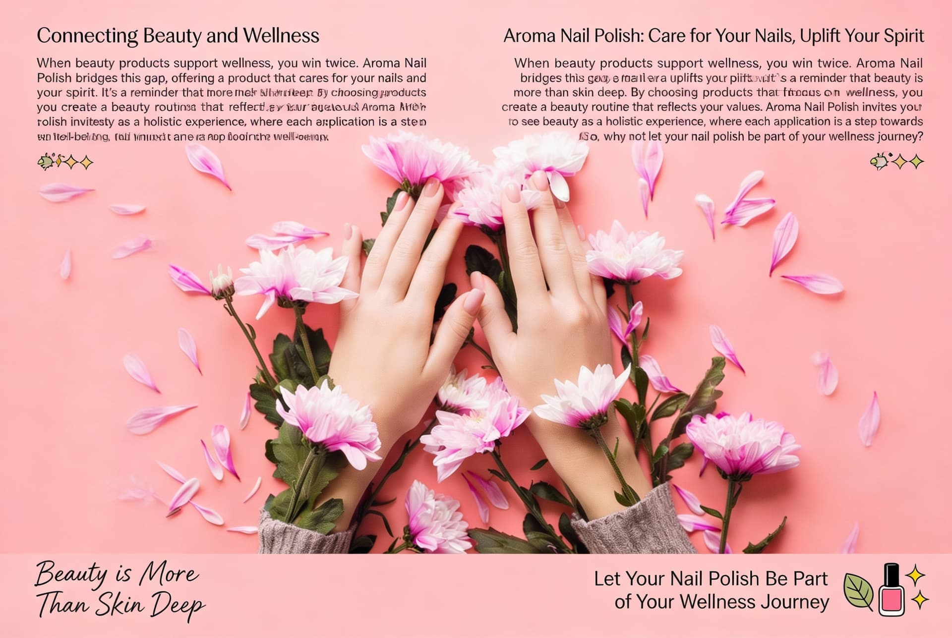 AI generated: Connecting Beauty and Wellness

When beauty products support wellness, you win twice. Aroma Nail Pol...