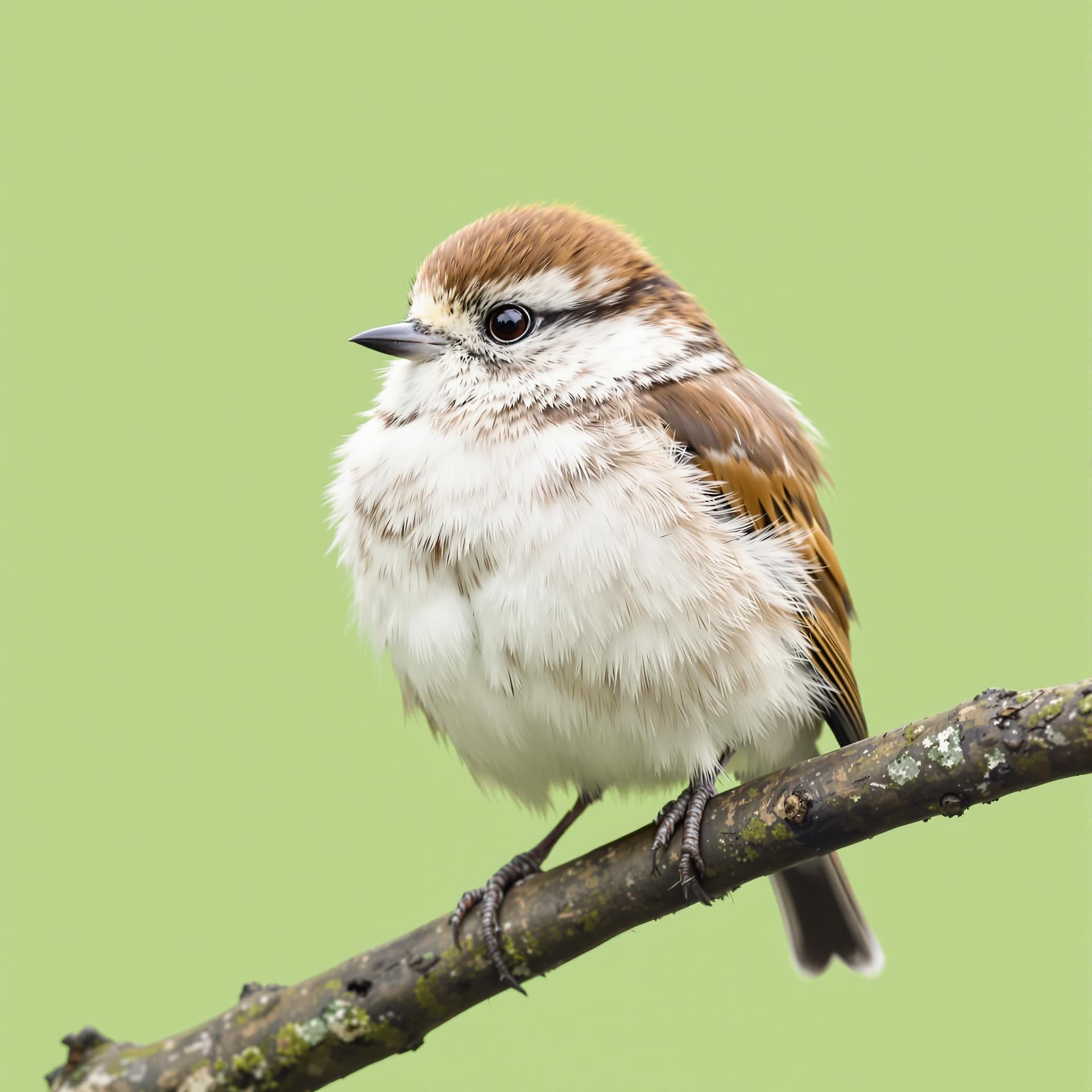 AI generated: The image features a small bird perched on a branch, with its feathers fluffed up, giving it a round...