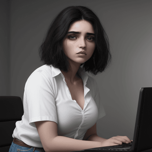 AI generated: mujer con ojos marrones y pelo medio crespo largo. 
que este dialogando con un señor blanco, pelo os...