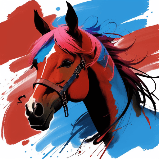 AI generated: a coloured paintbrush with reds, blues and pinks drawing of a horse,  in the style of bold, gestural...