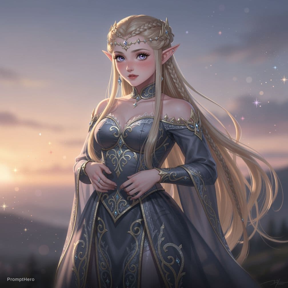 AI generated: princess, blushing nude elf girl, full body pose, extremely detailed, nude, large breasts, perfect n...