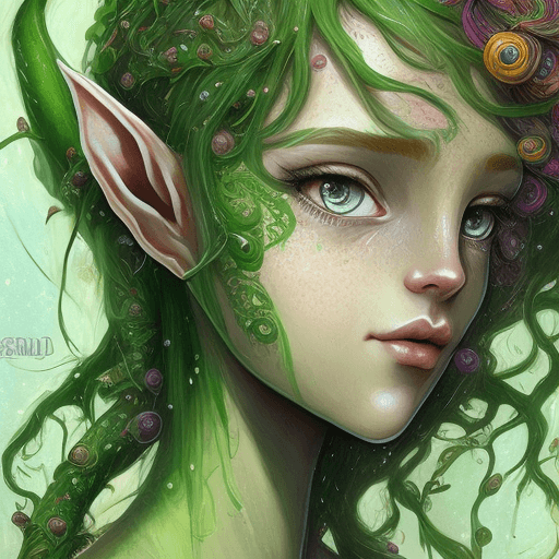 AI generated: ((Full frame)) a elf nymph, lovely legs, chiselled features face, green eyes, freckled, disheveled h...