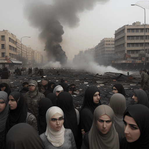 AI generated: Tehran Scrambles, Sirens Shriek, and a Nation Plunges into Chaos:
Characters: Panicked civilians, mi...