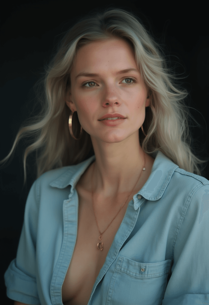 AI generated: A photorealistic portrait of a fit 25yo woman with long, flowing silver hair that has natural highli...