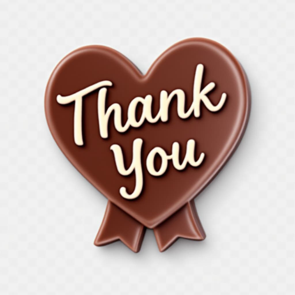 AI generated: A cute and elegant chocolate sign plate made of milk chocolate with white lettering, saying “Thank Y...