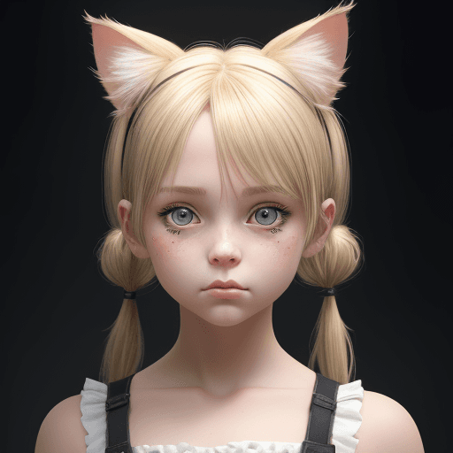 AI generated: little blonde girl with pigtails female cat ears, beautiful face, detailed face, hyperdetailed, mast...
