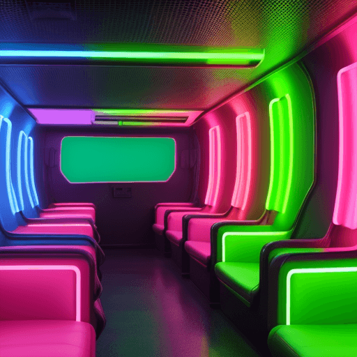 AI generated: Make a photo that has a neon wall behind it and that the middle of it is the seats of YouTubers
