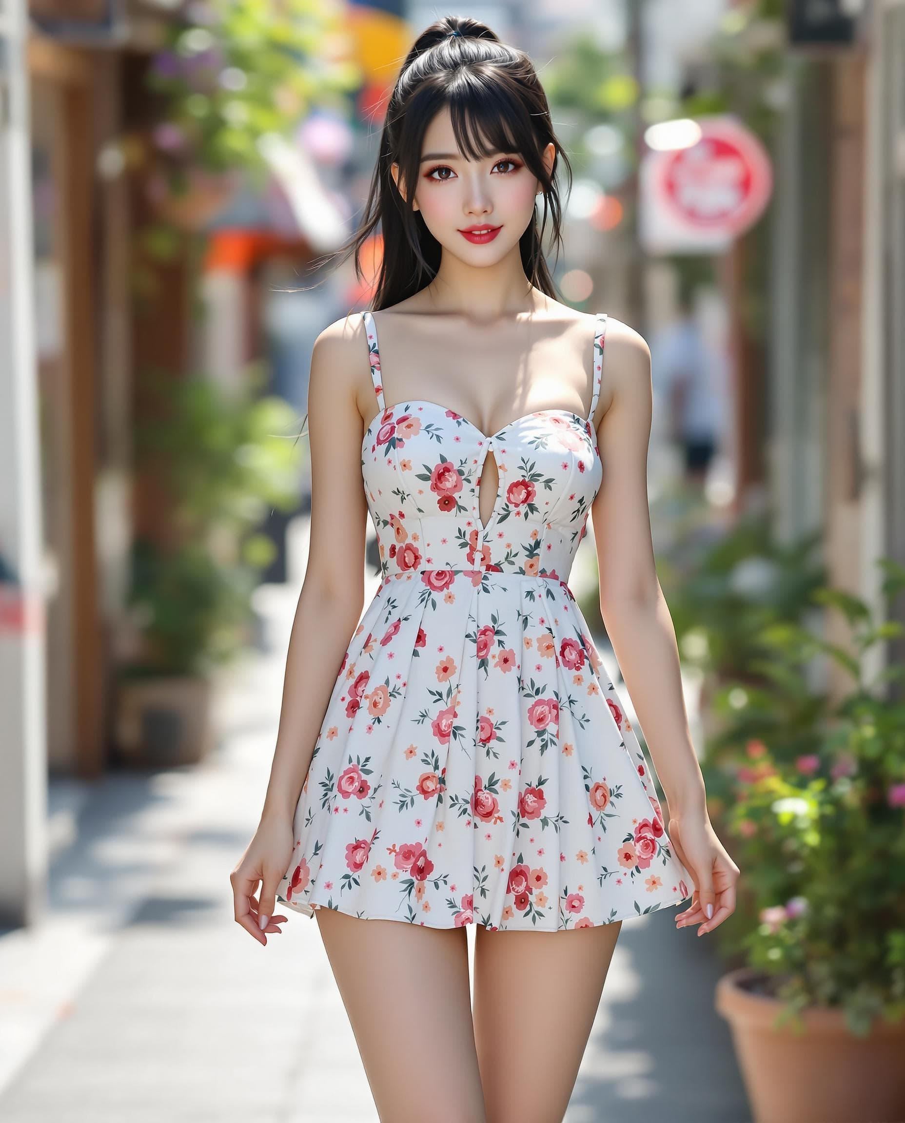 AI generated: a woman action figure character girl, full body, Koren ulzzang face, standing split, black hair, pon...