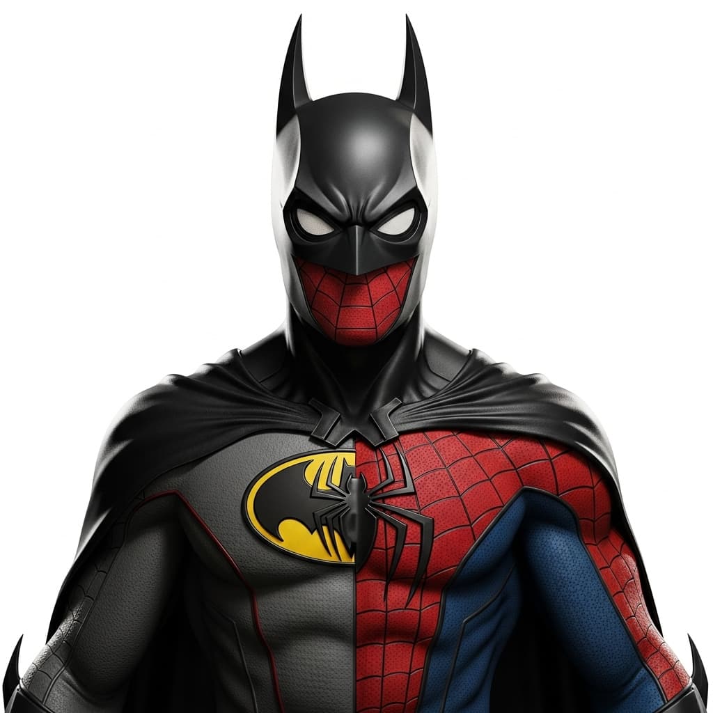 AI generated: realistic style, glazed 4D render (extremely detailed CG), Spider Man Wear Bat Suit totally, Spider ...