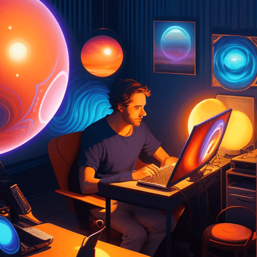 AI generated: CREATE an image of a MAN AND WOMAN SITTING AND WORKING ON A COMPUTER, in the style of visionary othe...