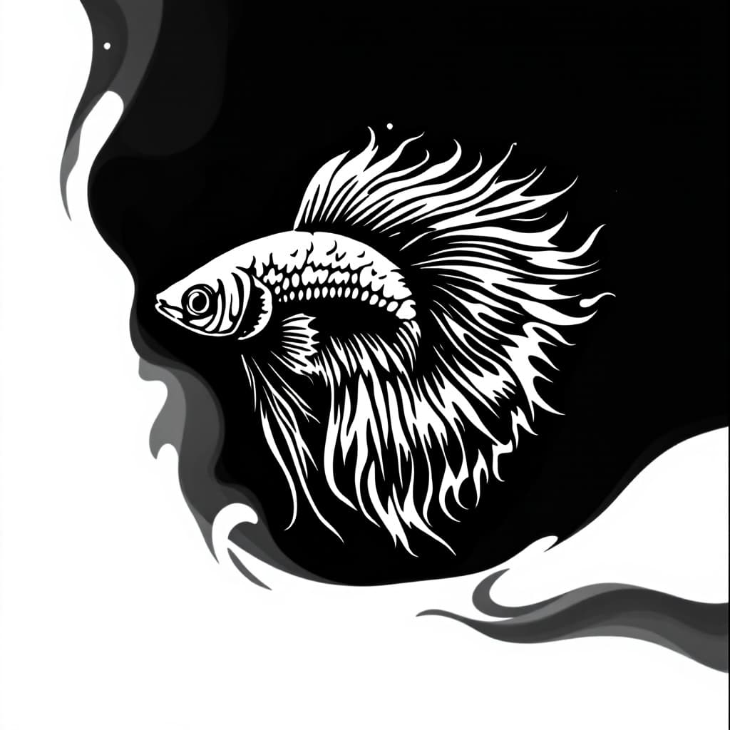 AI generated: 
make me a logo for a store with bettafish on a black and white background, either in a cartoon styl...
