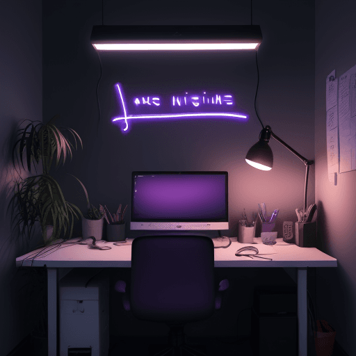 AI generated: Banner for youtube. A minimalist desktop splits the image horizontally. Above it, a dimly lit lamp, ...