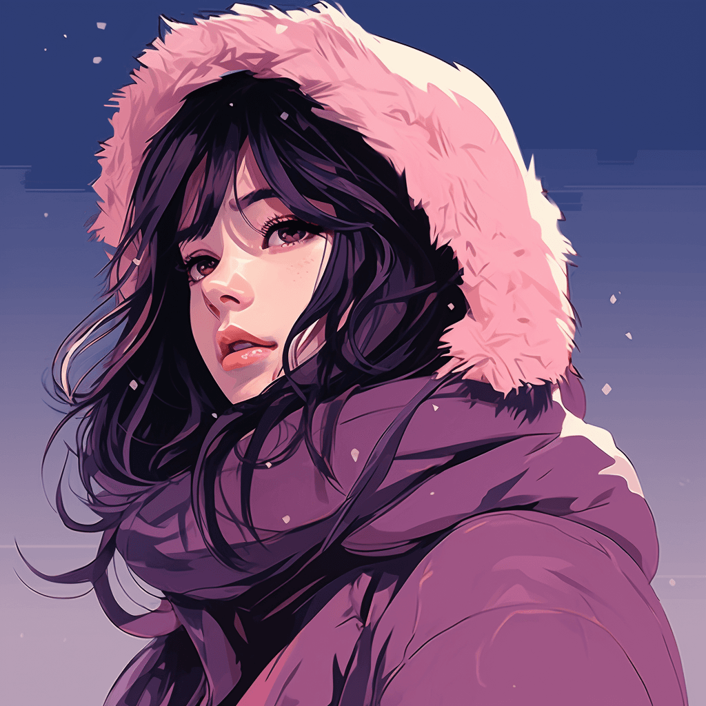 AI generated: Flat illustration, line art, Types of Minimalists, a female artist painting, Tsutomu Nihei, purple l...