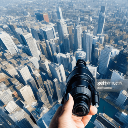 AI generated: High angle shot of a professional killer holding a Monocular and monitoring a city from 2 km