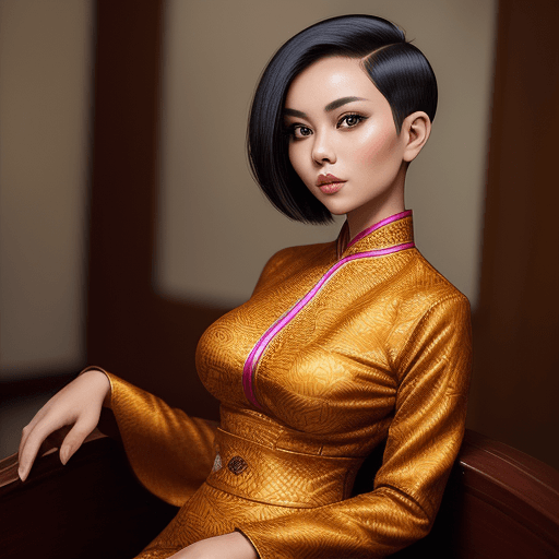 AI generated: A portrait of a young beautiful girl, under cut hair style, "slim with curves", Indonesian batik out...
